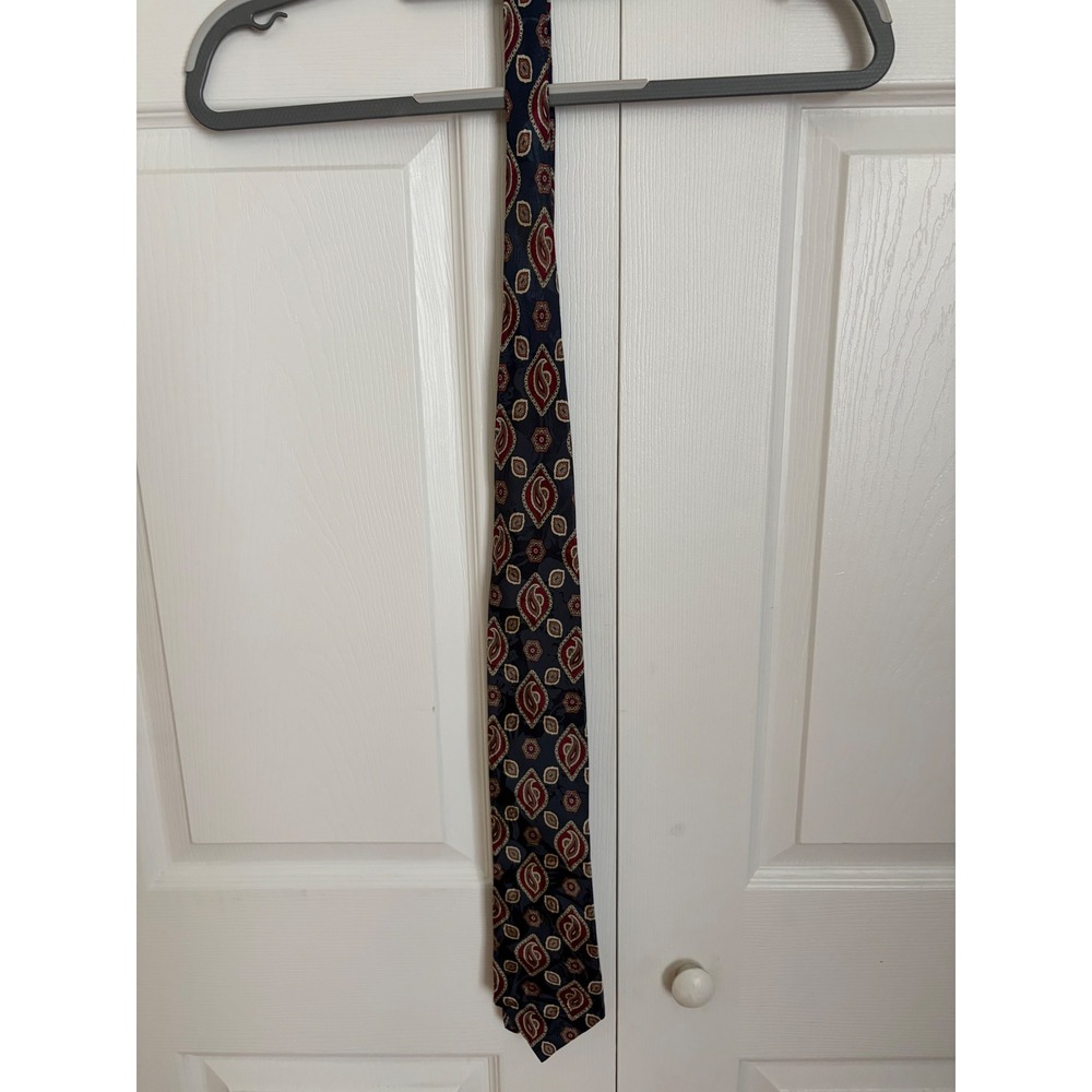 Alexander Lloyd Mens Navy Blue Burgundy Paisley Medallion Silk Blend Necktie